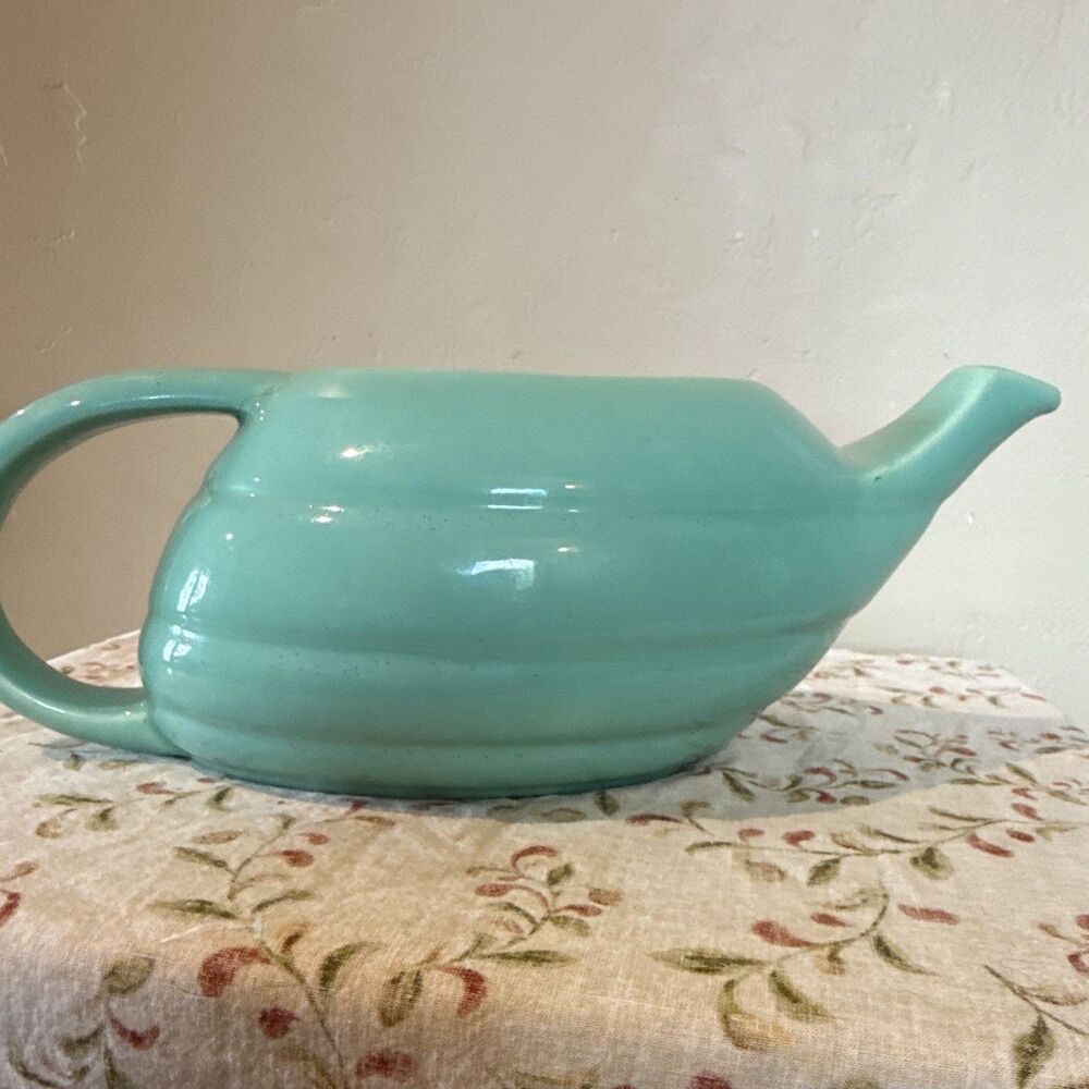 Vintage Bauer Pottery Los Angeles Aqua Ringware Aladdin Teapot Pitcher 12.5"